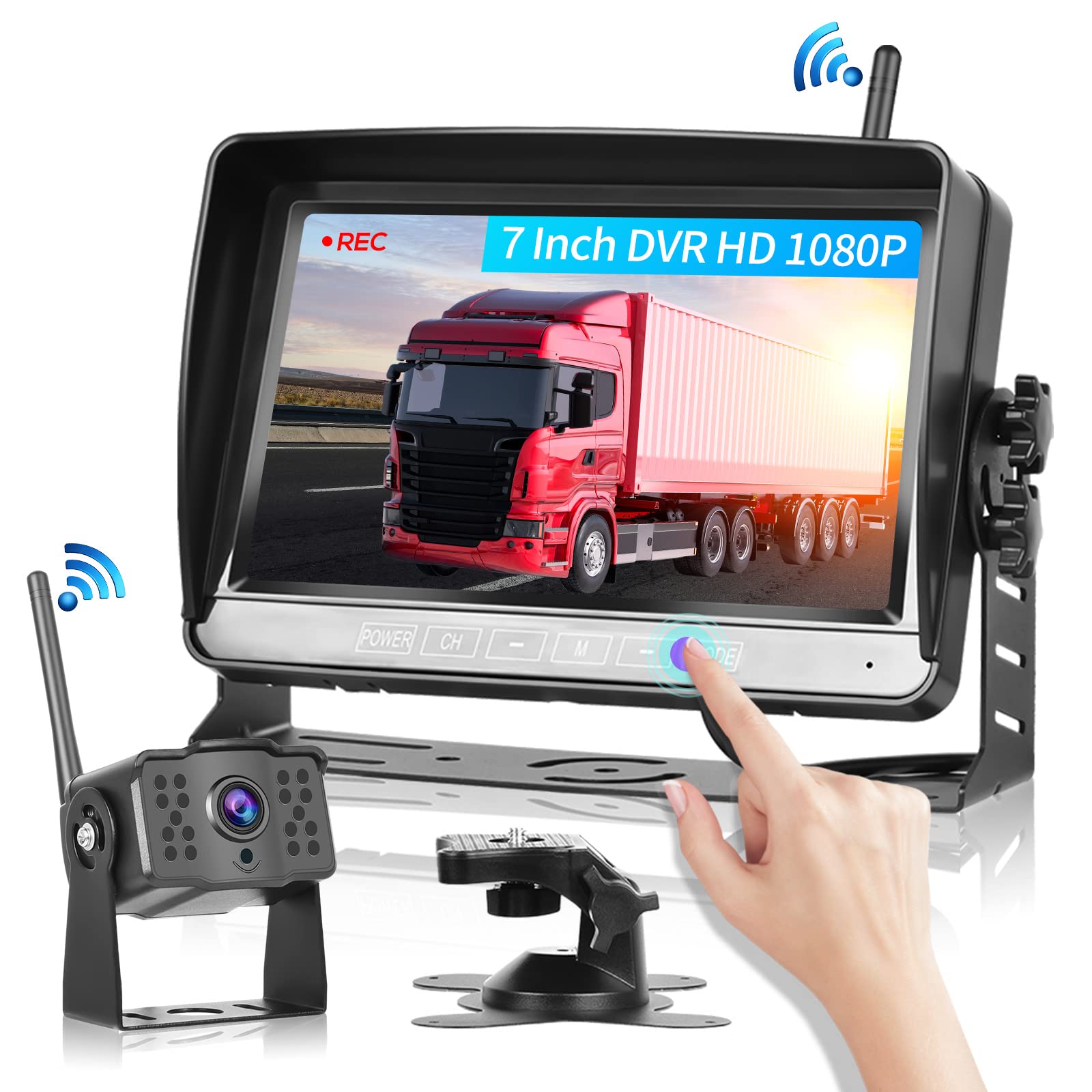 Wireless Reversing Camera Set DVR, 7 Inch Colour LCD Monitor, Wireless Parking Aid 12 V,36 V for Trailer/Bus/Truck/Motorhome