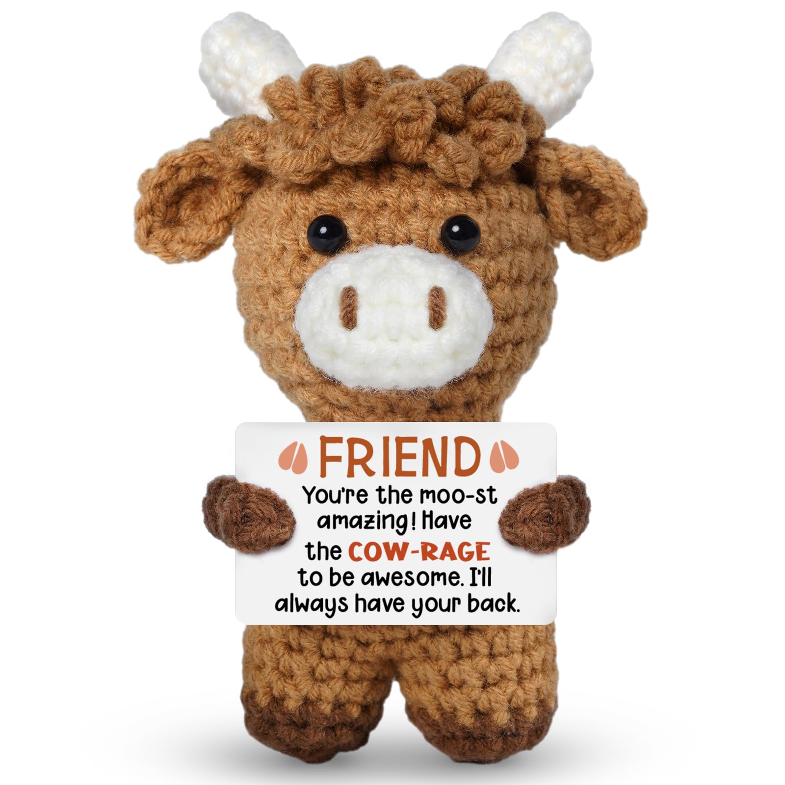 Buioata Funny Friendship Gifts, Brown Highland Cow Doll, Cute Positive Birthday Gifts for Women Friends Bestfriend Bestie BFF Girls Boys Teen, Mini Table Decoration Stuff for Friend