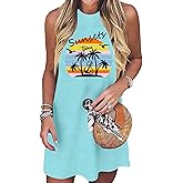 PICKID Summer Dress Hawaiian Dresses Sundresses for Women Sunsets Graphic Mini Tank Sleeveless Vacation Outfits