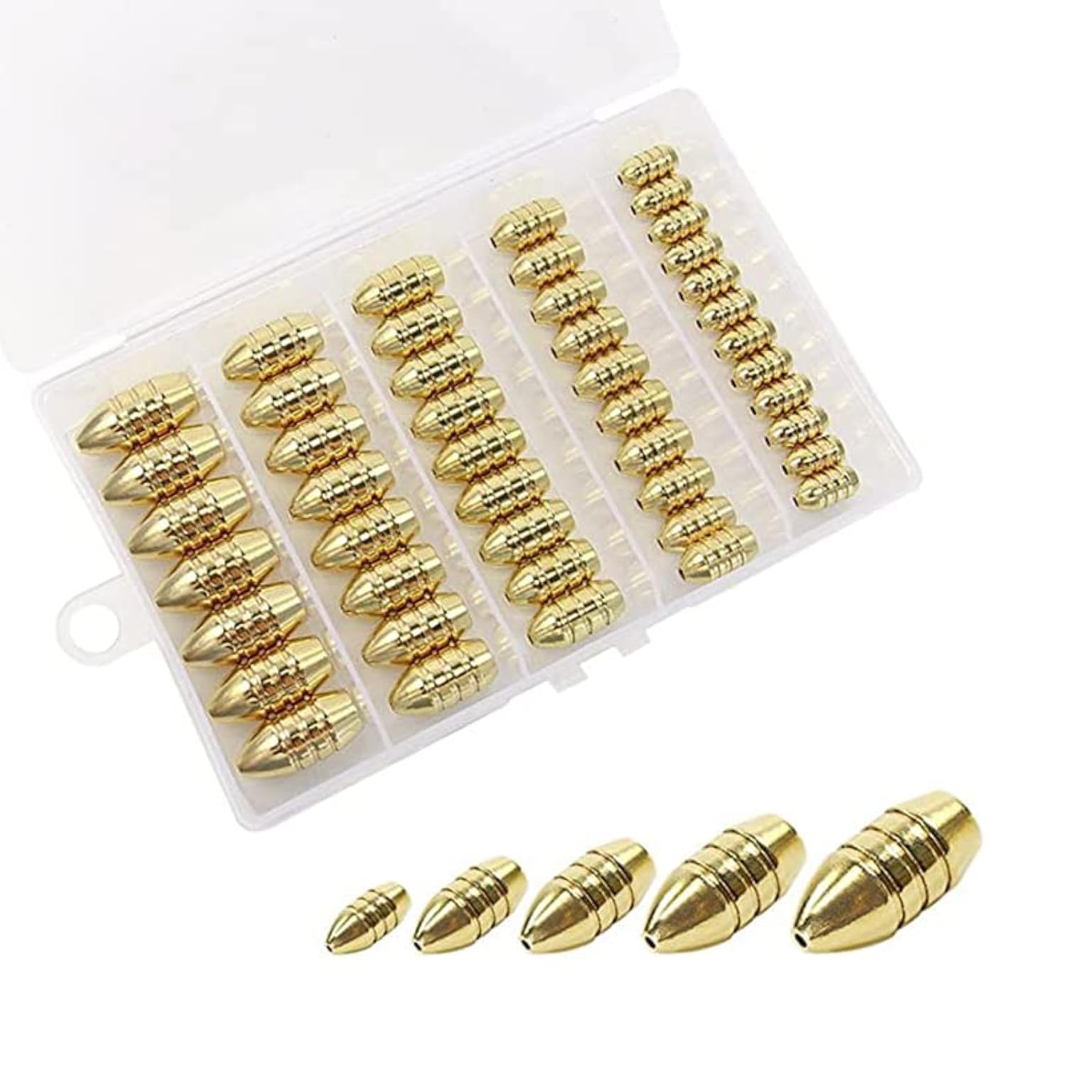 Fishing Sinkers Set, Brass Fishing Weights Kit, Fishing Brass Hollow Sinkers, Fishing Copper Weights For Freshwater Saltwater Fishing Tackle (50Pcs Weights)