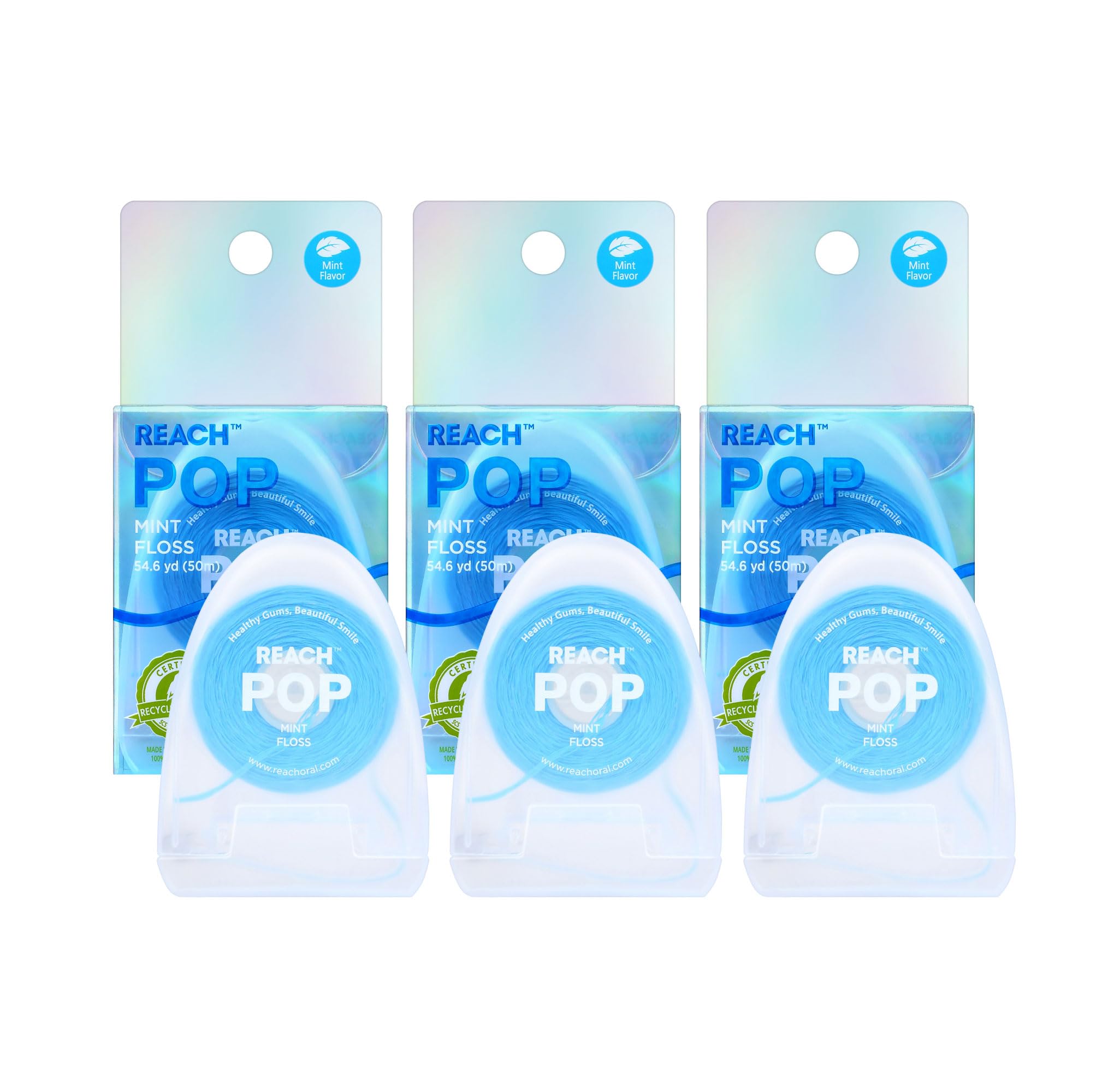 Photo 1 of ***ONLY ONE***
REACH POP Dental Floss, Mint, Plaque Remover for Teeth, Shred Resistant, Vegan Wax, Cruelty Free, Eco Friendly Packaging, Oral Care, PFAS Free, for Adults & Kids, 3 Pack, 54.6 yd