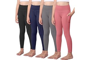 AENLLEY Girls Athletic Leggings Kids with Pockets - High Waisted Dance Workout Running Yoga Pants Tights