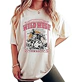 CLOCOVAIN Women's Western Cowboy Shirts Vintage Rodeo Graphic Oversized Tops Cowgirl T-Shirt Rodeo Shirts for Women