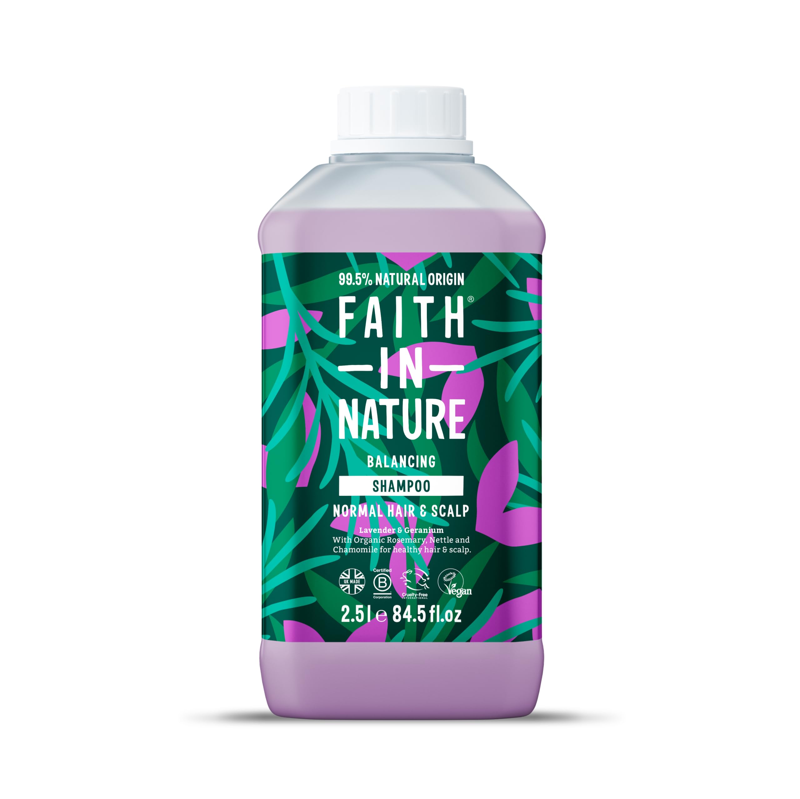 Faith In Nature Natural Lavender & Geranium Shampoo, Balancing for Normal Hair & Scalp, Vegan & Cruelty Free, No SLS, Silcones or Parabens, 2.5L Refill