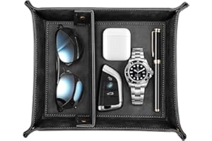 SITHON Valet Tray Desktop Storage Organizer, Removable 2 Compartments Catchall Tray Bedside Vanity Nightstand Caddy Holder De