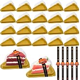 ZSDRTYU 50 Pack Cake Slice Containers with Pink Base &amp; Clear Lids - Disposable Triangle Cheesecake Boxes for Pie, Dessert, Pastry - Individual Plastic Slice Holders with Stickers (Gold)