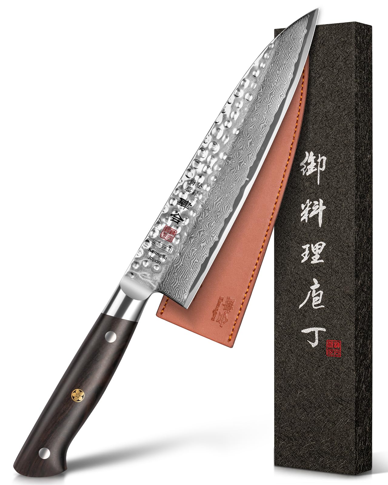 Photo 1 of ***(MINOR DAMAGE)***kanngou Japanese Chef Knife Kitchen Knife with 67 Layers Damascus Steel AUS-10 Core, Professional Damascus Knife with Full-Tang Ebony Wood Handle and Premium Gift Box (8.27 Inch Gyuto Chef Knife)