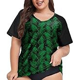 FOREYOND Plus Size Rash Guard Shirt for Women Short Sleeve Swim Top UV UPF 50+ Sun Protection Summer Swim Shirts Swim Suit