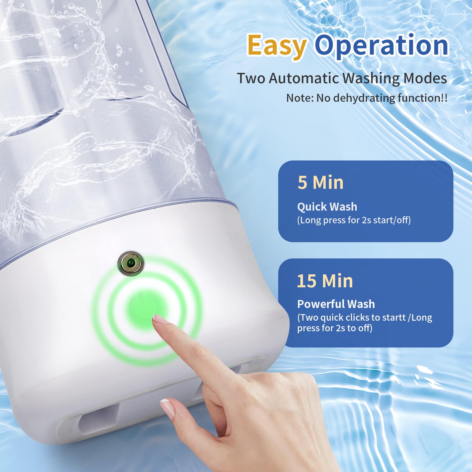 Mini Portable Washing Machine - USB Rechargeable 1L Small Washer with 2 Modes Deep Cleaning for Underwear, Socks & Baby Clothes, Compact Travel Laundry for Apartment, Dorm, Camping, White