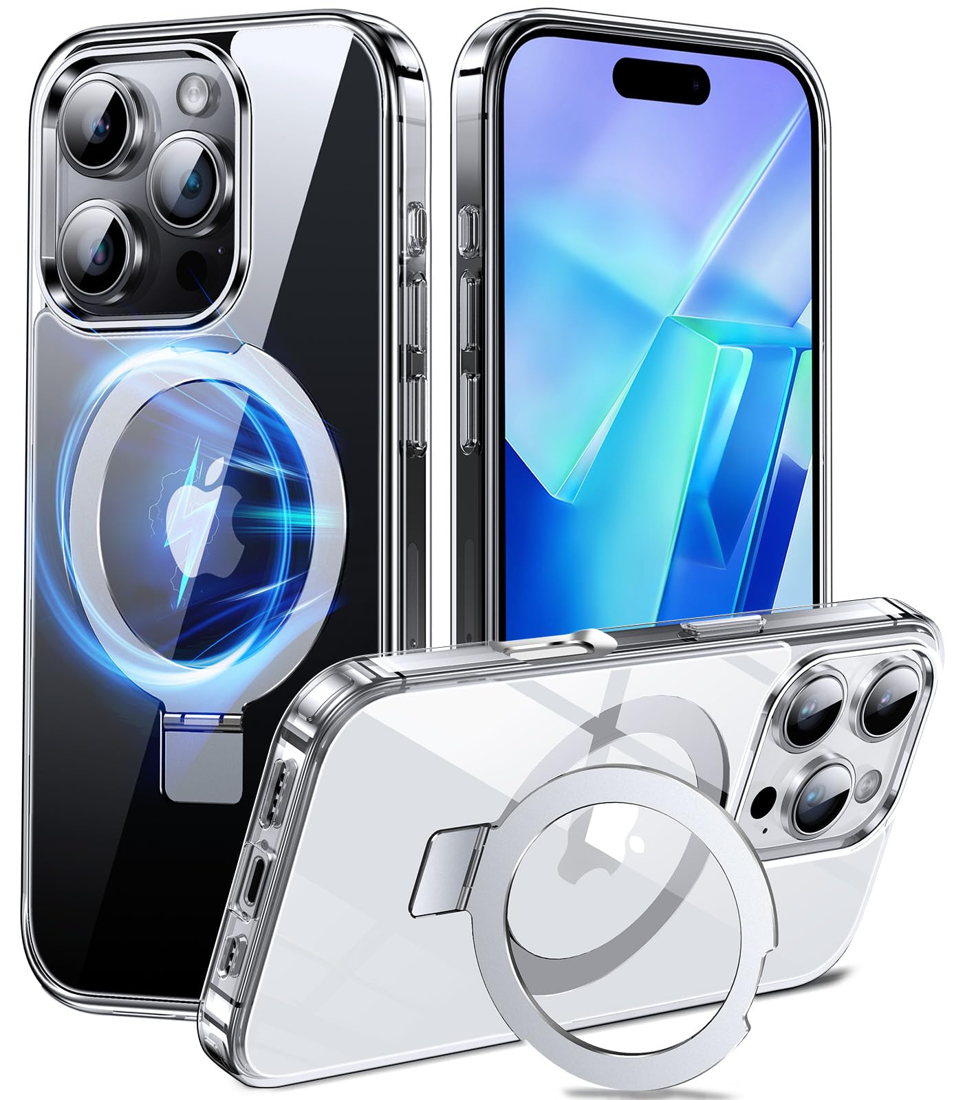 Chicfun 3-in-1 [Magnetic+KickStand+Ring Holder] Compatible with MagSafe, for iPhone 16 Pro Max Case with Stand Military Shockproof Protective Magnetic.for iPhone 16Pro Max Case,Clear