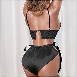 Women's Nightgown Two Piece Lace Satin Spaghetti
