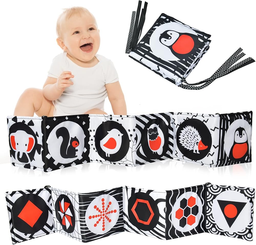 Vicloon Baby Bath Cloth Book Black White High Contrast Foldable Soft Fabric