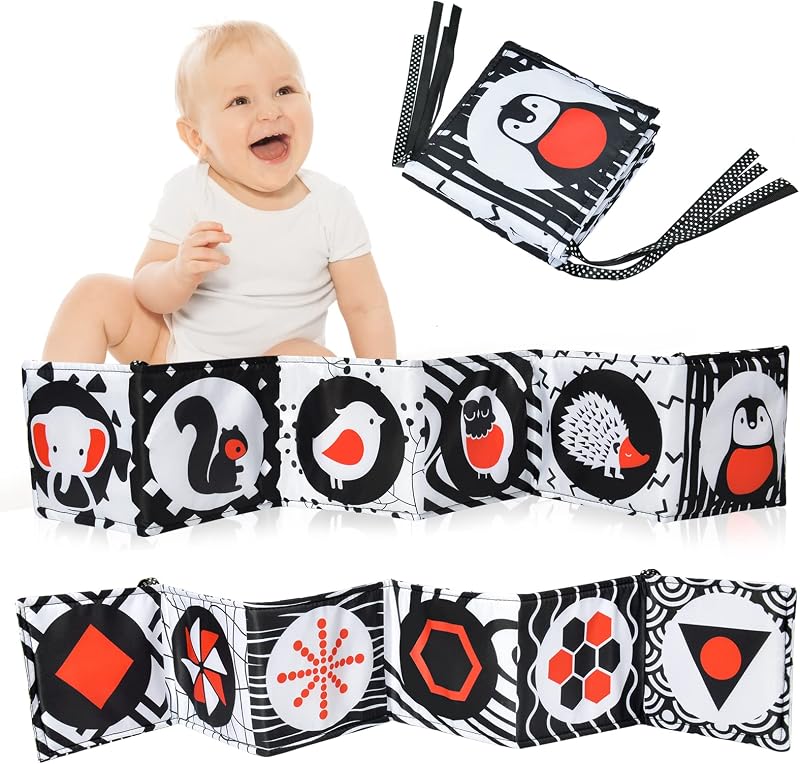 Vicloon Baby Bath Cloth Book Black White High Contrast Foldable Soft Fabric