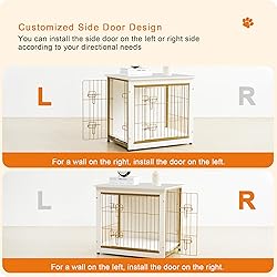 DWANTON Dog Crate Furniture with Cushion, Wooden
