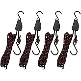 DAJAVE 4 Pack Kayak Rope Tie Downs Ratchet Straps, 1/4" x 11.8ft Kayak Ratchet Tie Downs Canoe Bow and Stern Tie Down Straps, Heavy Duty Adjustable Rope Clip Tie Down Kayak and Canoe Accessories