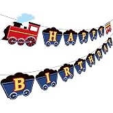 Boao Train Birthday Party Banner Decorations | Railroad Steam Train Happy Birthday Sign Transportation Vehicle Party Garland Supplies