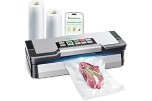 BEELICIOUS PRO 95kPa Vacuum Sealer Machine with AquaLock Technology, for Moist Seals, 2X Seal & 130W, Fully Automatic Food Sealer, Built-In Cutter, Bag Storage & Hose, Precision Sealing, 2 Bag Rolls,Stainless Steel