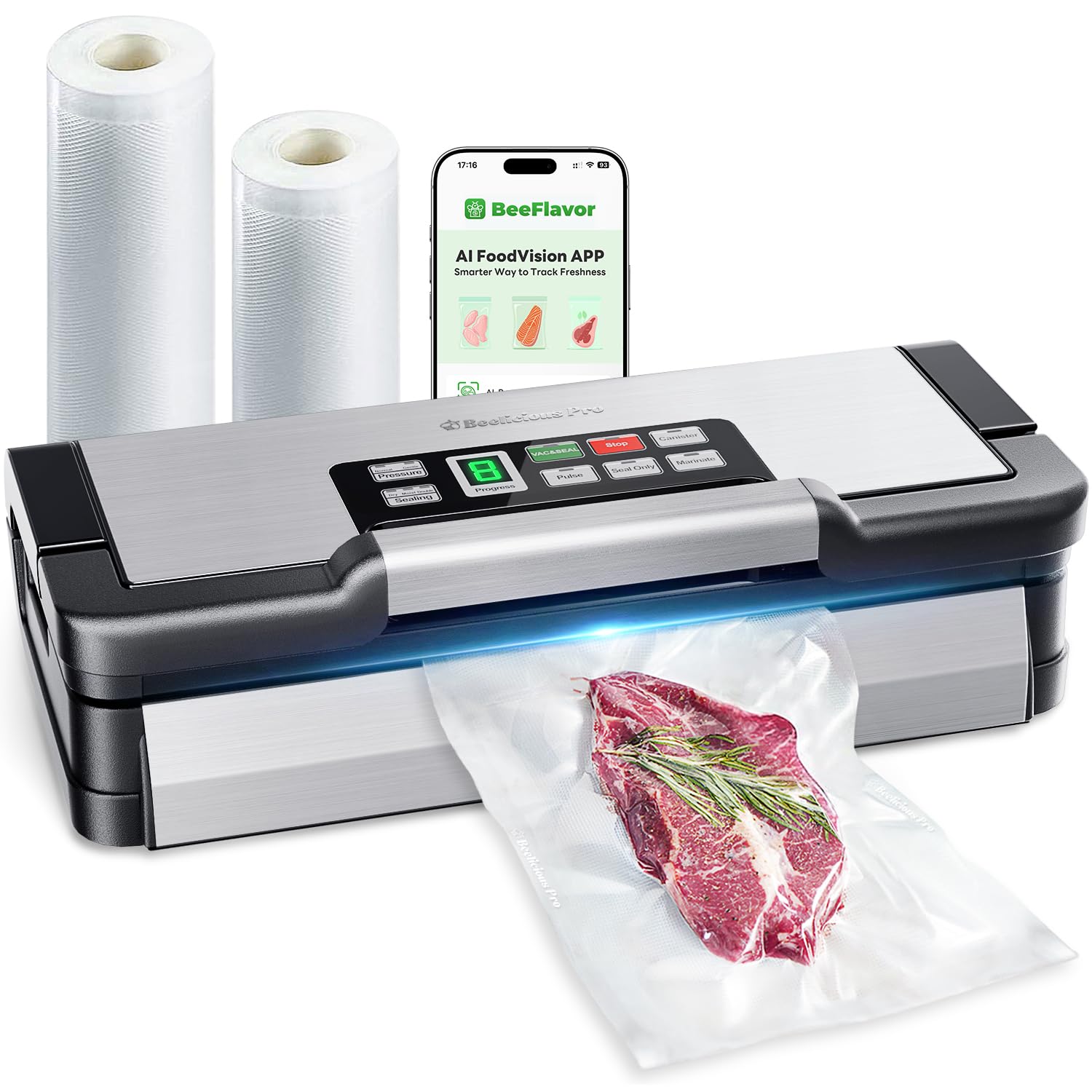 Photo 1 of Vacuum Sealer Machine, AquaLock Series 2X Seal&130W Full Automatic Food Sealer, Powerful Food Preservation System with Handle, Built-in Cutter&Bags Storage&Hose, 2 Bags Rolls, Stainless Steel