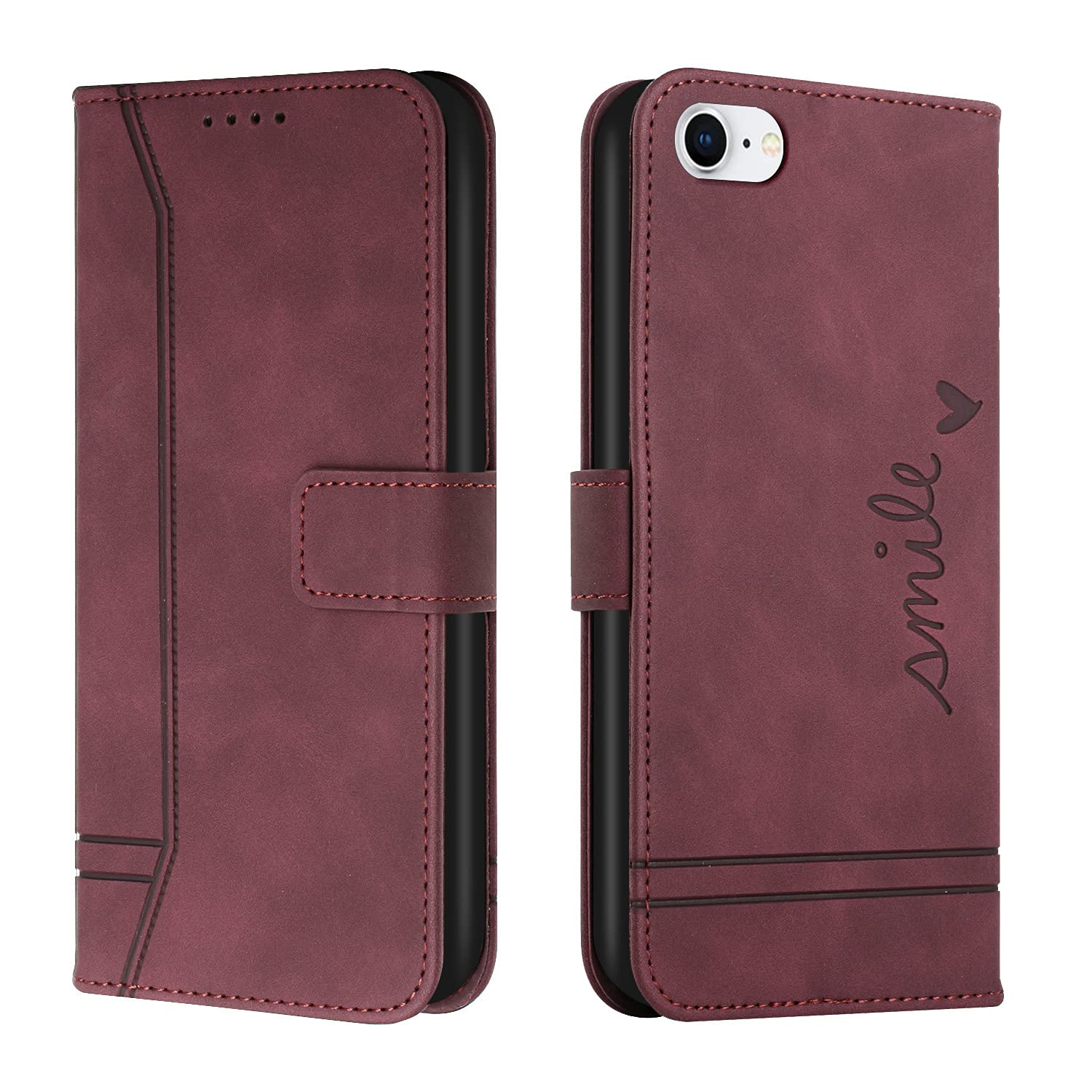 Trugox Wallet Case for Apple iPhone 8 / iPhone 7 / iPhone SE 2020 / 6S / 6 Phone Case Leather with Wallet Purse Credit Card Holder Stand Book Folio Flip Case Cover Women Shockproof - Claret Red