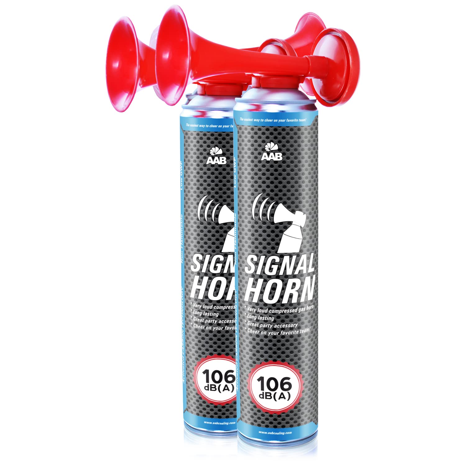 2x AABCOOLING Signal Horn 106 dB(A) Non-flammable Product - Up to 320 Short Sound Signals, Loud Sport Accessory, Alarm, Air Blower, Fog Horn, Long Lasting Supporters Horn, Football Horn, Rugby Matches