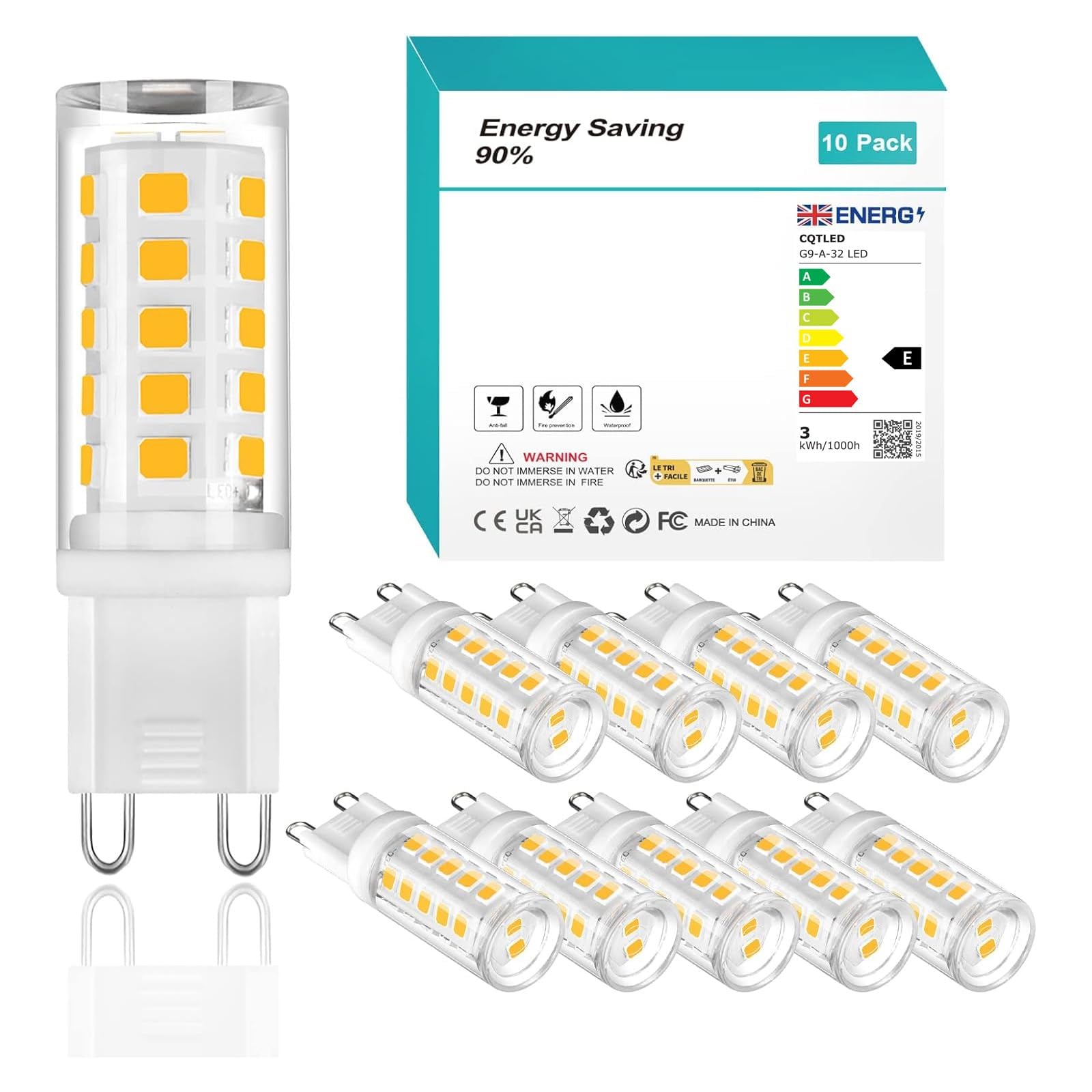 CQTLED G9 LED Bulbs, Warm White 3000K, 3W Equivalent to 30W 40W Halogen, No Flicker, Non-Dimmable G9 Bi-pin Base LED Lamp for Lighting Decor, Chandelier,10 Pack