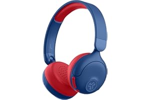JLab JBuddies ANC 2 in 1 Wireless + Wired Kids Headphones, Active Noise Canceling and Be Aware Modes, Safe Volume Settings, 50+ Hours Playtime, Adjustable, Blue/Red
