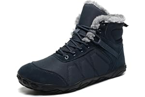 BUWTDAY Mens Womens Snow Boots Winter Barefoot Shoes Warm Fur Lined Short Ankle Booties Outdoor Anti-Slip Wide Toe Box Walking Winter Shoes