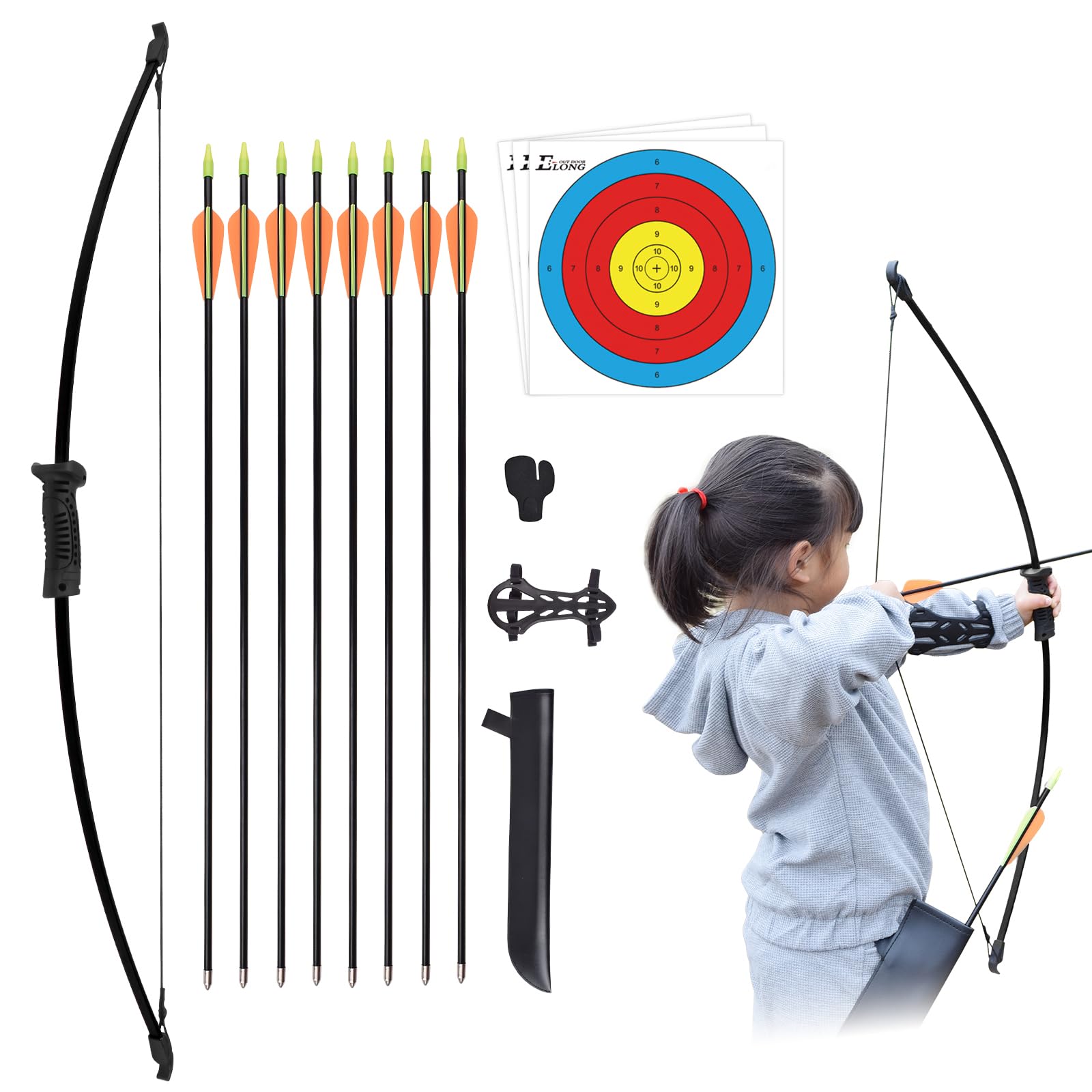 Archery Recurve Bow and Arrow Set Recurve Bows Take-down Bow for Archery Youth Junior Beginner Kids Longbow Training Target Practice Outdoor