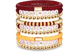 NLCAC 9 Pack Game Day Bracelets Stackable Heishi Beaded Stretchy Bracelet Preppy Jewelry Baseball Football Team Bracelets Sports Fan Accessories Gifts