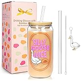 Mason Life Coquette Pink Glass Cup with Lid and Straw 18 OZ Cute Glass Cup Silly Goose Iced Coffee Cups Glass Tumbler Valentines Day Gift for Smoothie, Cocktail, Matcha Girls Trendy Preppy Stuff
