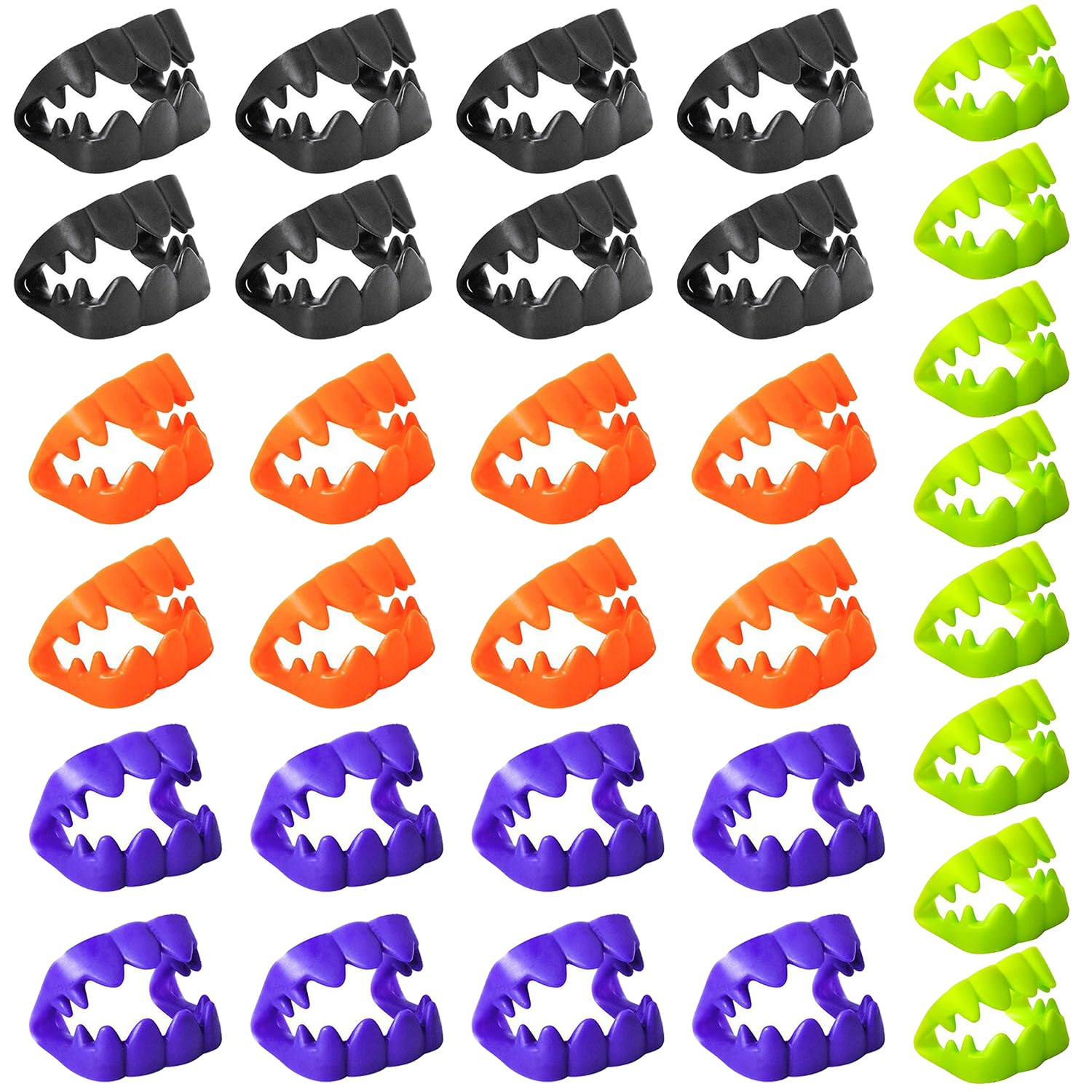 Lezevn 32Pcs Halloween Vampire Teeth Vampire Fangs Black Orange Purple Green Monster Teeth Halloween Cosplay Prop