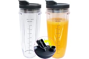 ABTER Replacement 32oz Nutri Ninja Blender Cup with Sip & Seal Lid For BL450 BL454 Bl455 BL456 BL480 BL481 BL482 BL490 BL640 BL642 BL682 SS101 SS401 SS351 Nutri Ninja Auto IQ Series Blenders, 2-Pack …