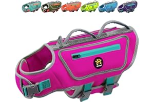 Sheripet Dog Life Vests for Swimming, High Visibility Dog Life Jacket Lightweight Adjustable Reflective Dogs Swim Vest for Boating, High Floating Pet Life Preserver with Rescue Handle (Rosepink, XL)