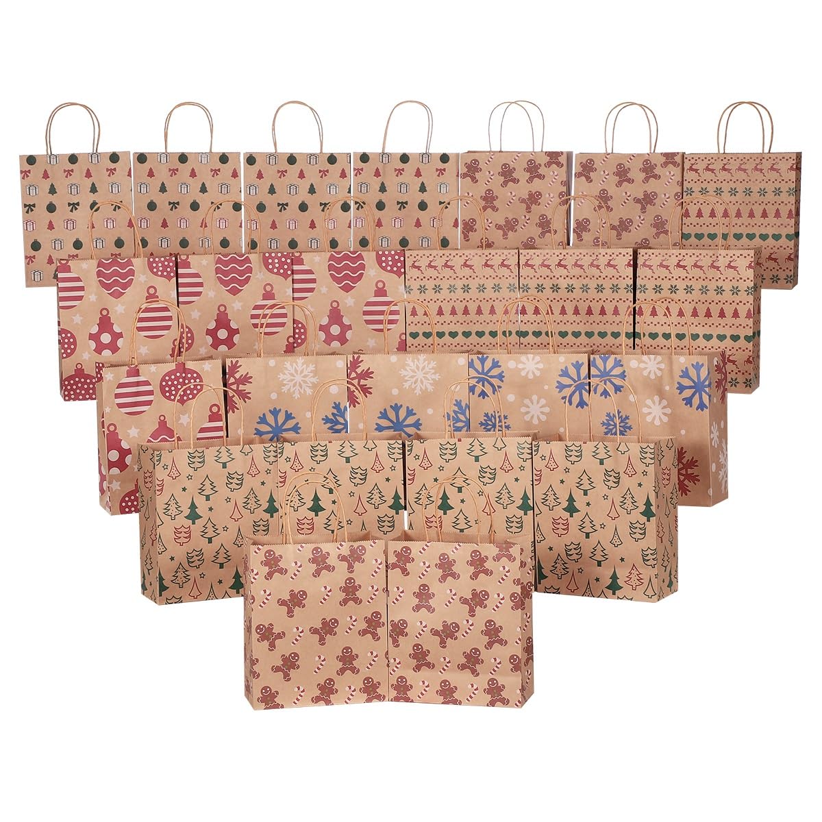 Cabilock 24 PCS Kraft Christmas Bags, 6 Style Christmas Bags for Gifts, Wrapping Bag Gift Wrap Xmas Present with Handle, Small Paper Box for Festival Party