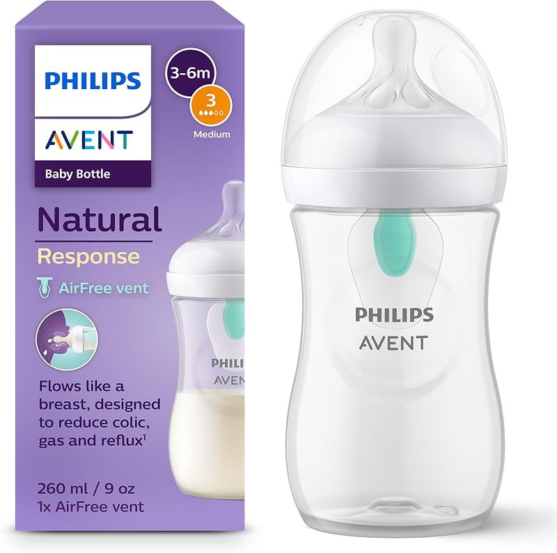 Philips AVENT Babyflasche Natural Response – Babyflasche mit AirFree Ventil, 260 ml, BPA-frei, für Neugeborene ab 3-6 Monaten (Modell SCY673/01)