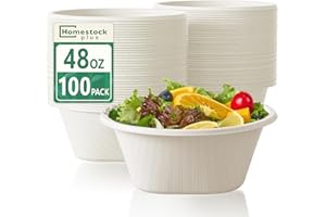 Homestockplus Large Disposable Bowls 48 Oz Heavy Duty Compostable Paper Bowls [100 Pack], Extra Large Catering Bowls for Restaurants, Salad, Buffet, Eco-Friendly Microwave Safe (White)