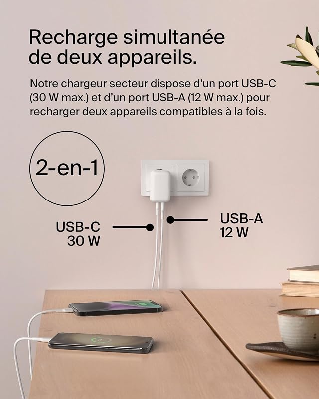 BoostCharge Chargeur Secteur Double Port 42 W avec USB-C Et USB-A