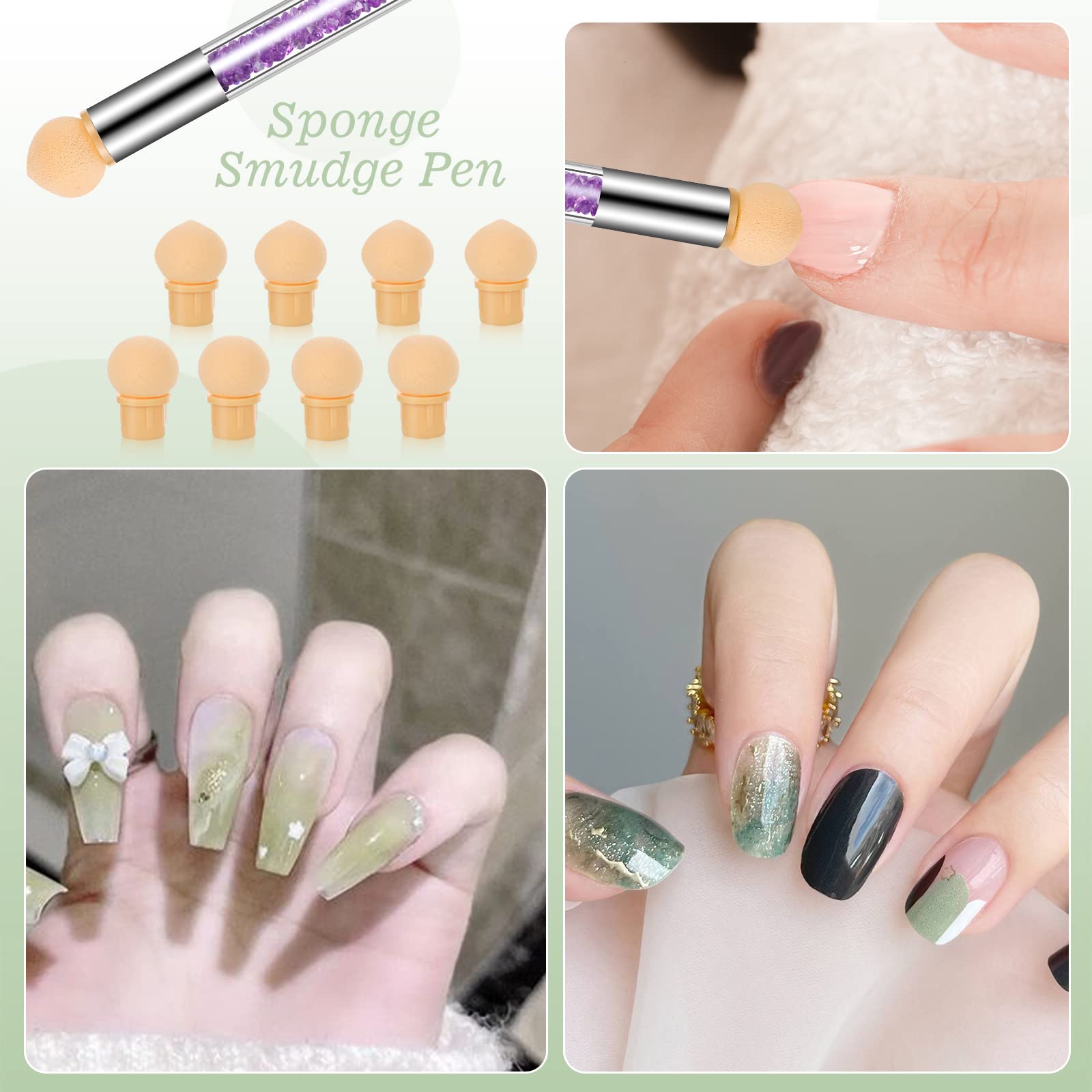 17 Pcs in 1 Set Nail Sponges for Ombre, Double-Head Ombre Brush for Gel Nails with 16 Pcs Replacement Head (Purple) - Image 7