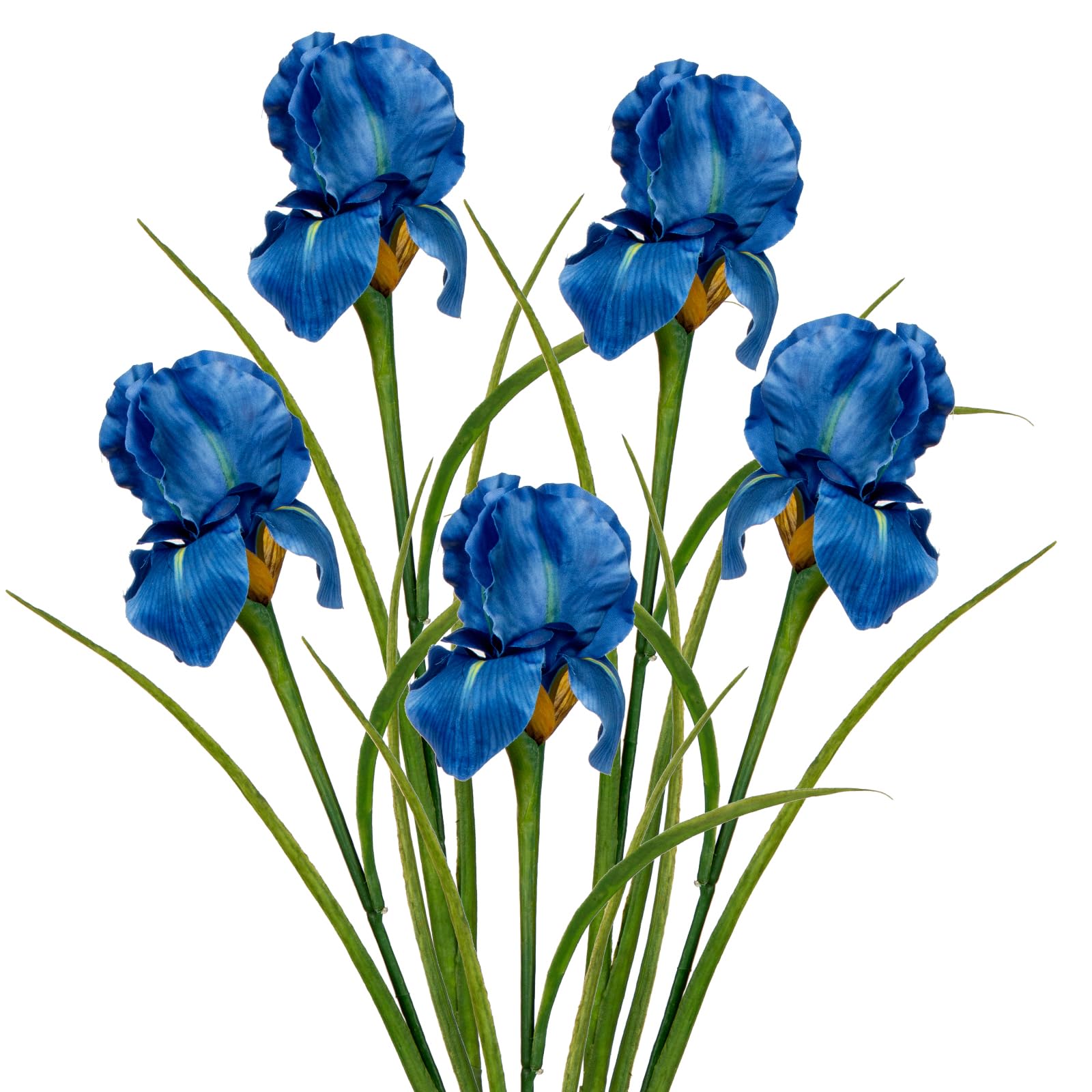 Hollyone Blue Artificial Iris Flowers with Long Stems, 5PCS Faux Silk Flowers for Home Decor, Fake Floral Arrangements for Living Room, Bedroom, Kitchen, Bathroom, Wedding, Party, Spring Decorations