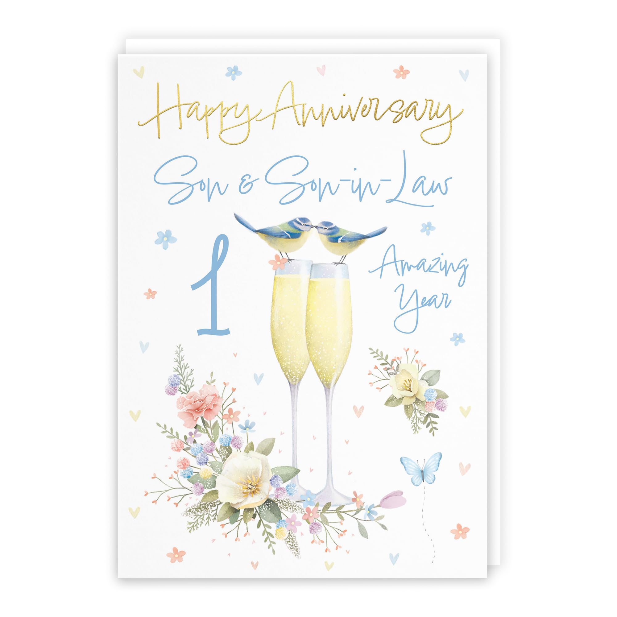 Hunts England - 1st Anniversary Card for Son & Son-in-Law - A5 Size - Champagne Flutes - Gold Foil - Luxury 1st Anniversary Card - Milo's Gallery