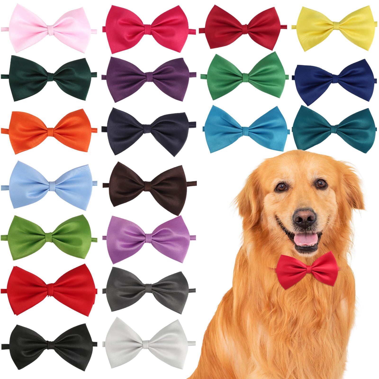 lahnao 60 PCS Dog Bow Ties with Adjustable Collar, 5 x 9cm Bow Tie for Dogs, 20 Colours Cat Bow Tie, Dog Collar with Bow for Small to Large Pets, Puppy Kitten, Boy Girl