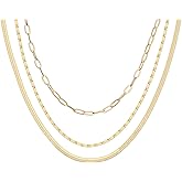 PAVOI 14K Gold Plated Dainty Layering Necklaces for Women | Snake Chain, Curb Link, Paperclip Layered Chains | Trendy Layering Necklace