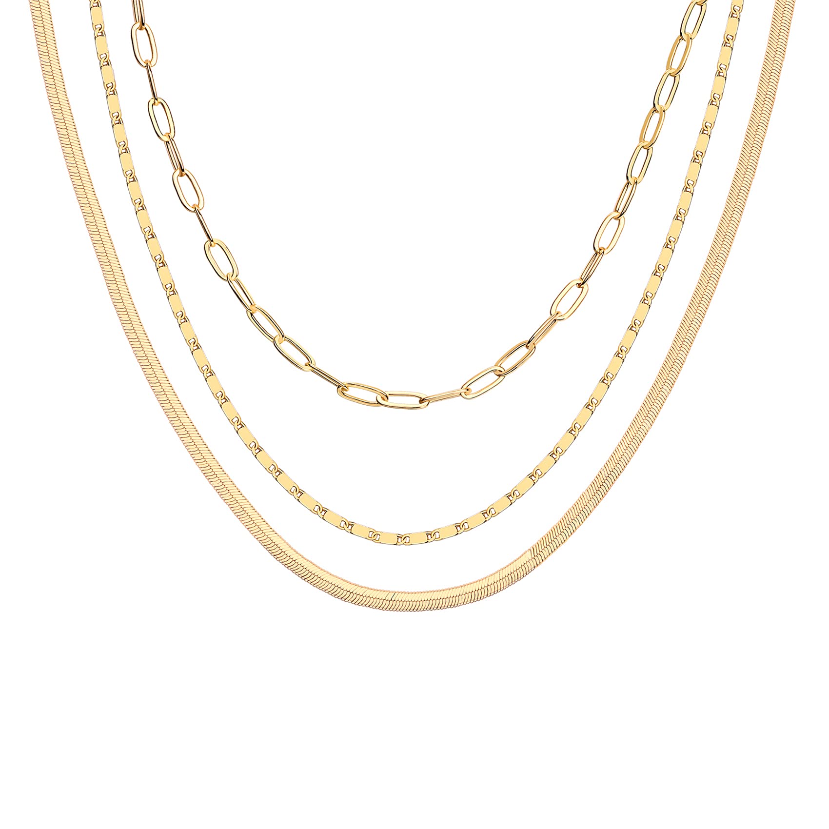 PAVOI 14K Gold Plated Layered Chain Necklace for Women | Layering Necklace (Triple, Yellow Gold Plated)