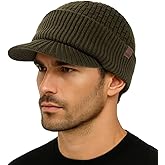 TOP-EX PolarWool™ 50% Merino Wool Winter Hat for Men Fleece Lined Visor Beanie with Brim Outdoor Knit Cap for Cold Weather