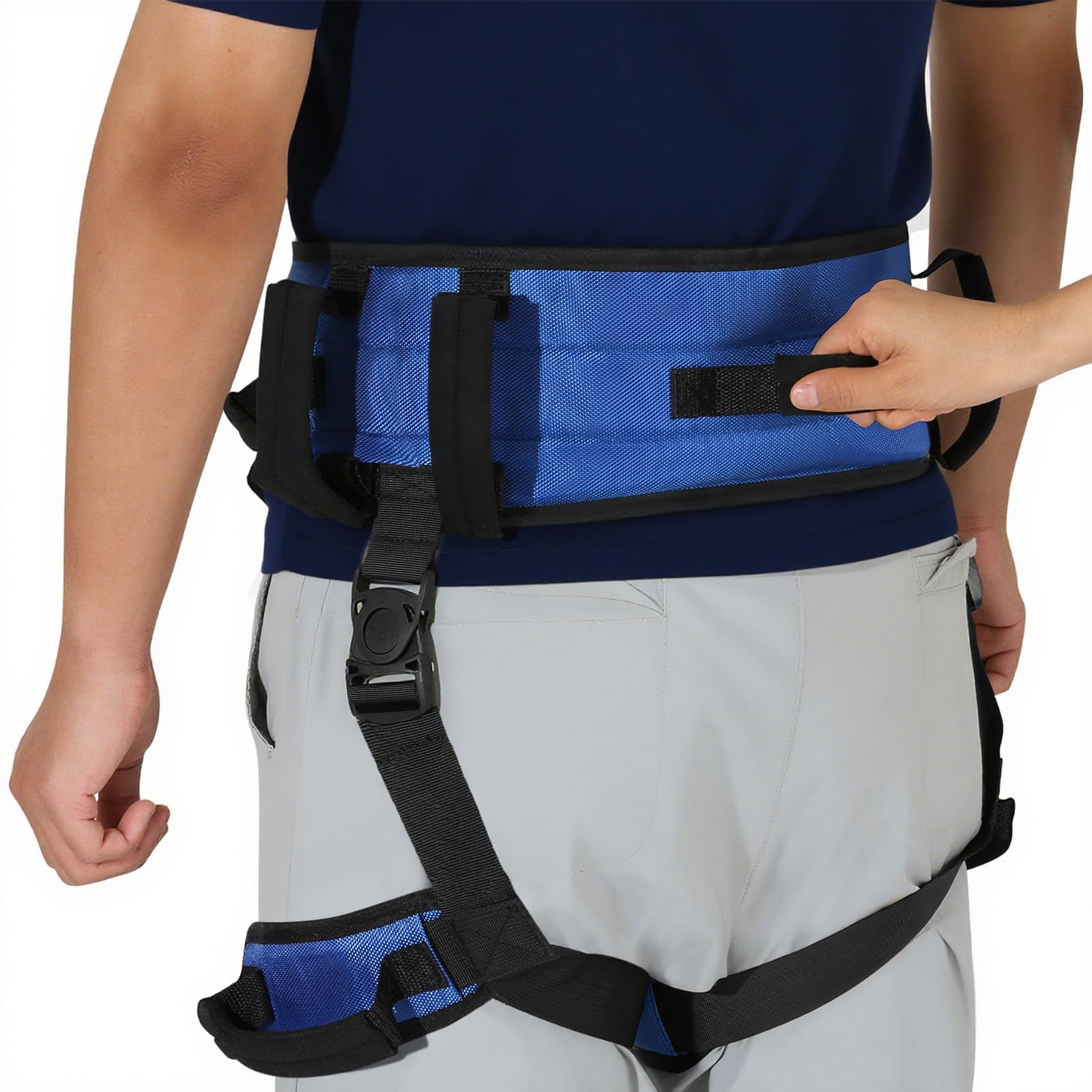 Photo 1 of Rhino Valley Gait Belt with Leg Straps, Transfer Belts with 7 Handles, Gate Belts Medical for Elderly, Lifting Belt for Bariatric, Handicap, Physical Therapy Equipment, Blue & Black