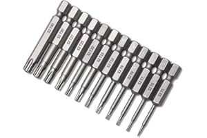 Hugworn 12 Pieces 50mm S2 Security Torx Screwdriver Bit Set Electricians Hex Shank Head Drill Screwdriver Air Bit Tools with 