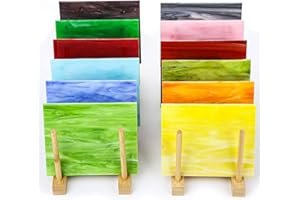 UZLU 12 Sheets Opaque Stained Glass Bulk Variety Pack, 4 x 6 Inch Mosaic Glass Tiles for Crafts, Assorted Colors Cathedral Art Glasses Sheets for Stained Glass Making Projects