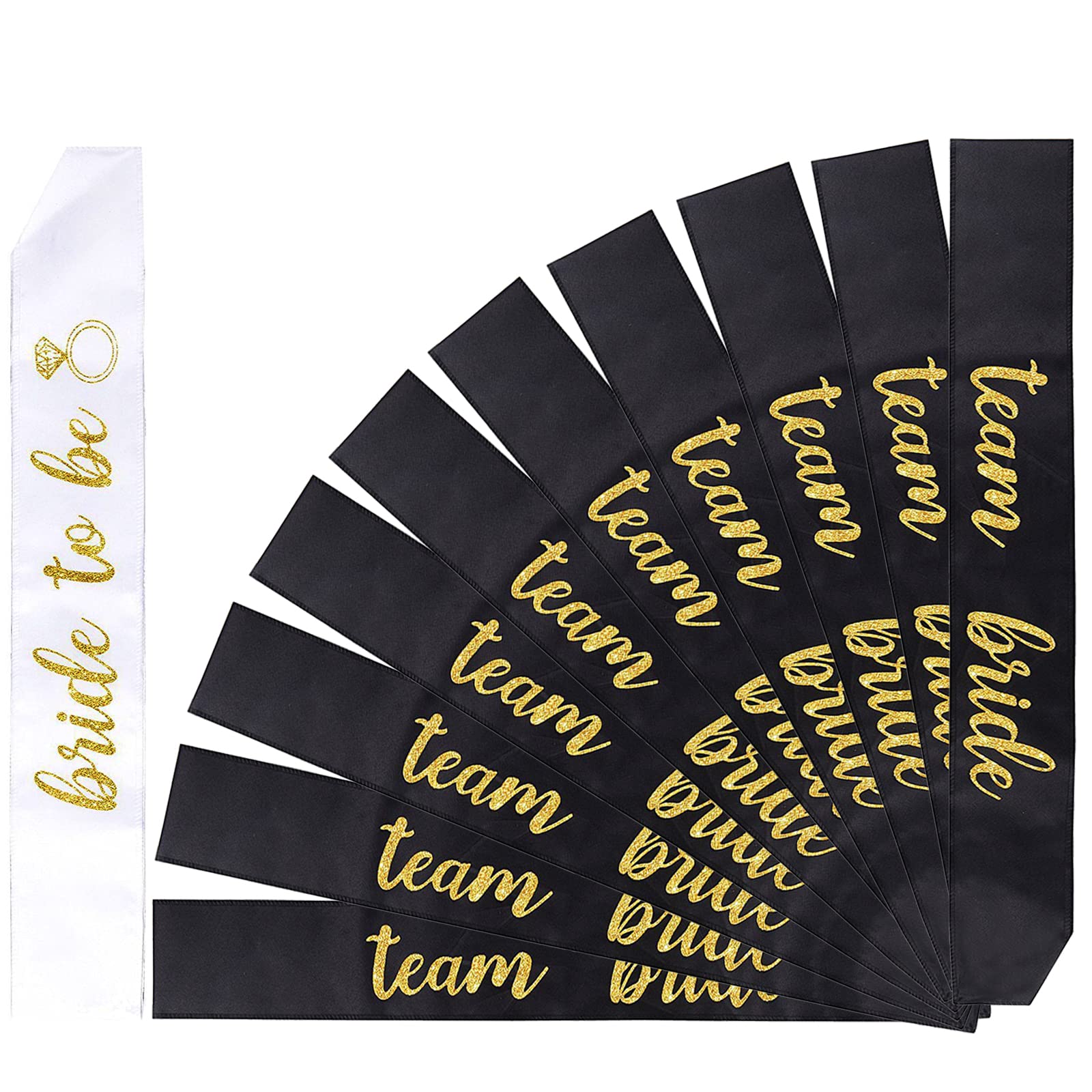 Alledomain 11 Pack Team Bride Sashes Set, 10Pcs Black & 1Pc White Bride to Be Sash Hen Party Sashes Hen Do Accessories Decoration Team Bridal Shower Sash Bride & Girls Wedding Hen Night Party Favor