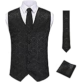 H&ZY Mens Suit Vest Paisley Victorian Costume Jacquard Floral Formal Waistcoat Gothic Steampunk Vests Tie Set