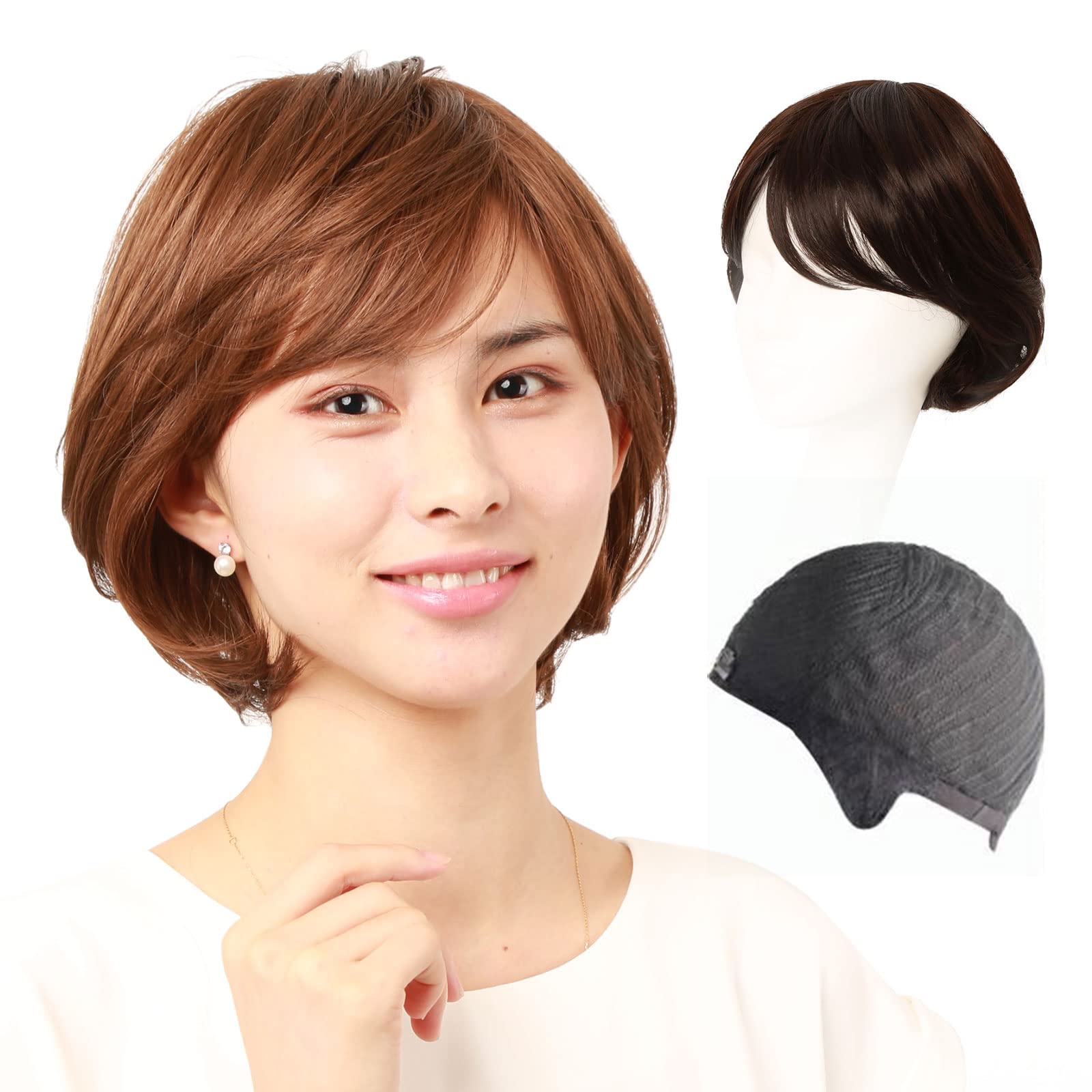 Photo 1 of igennki Short Casual Bob Wig with Bangs for Asian Young Women (Human Hair Blend+Medical Base, N2 Natural Black)